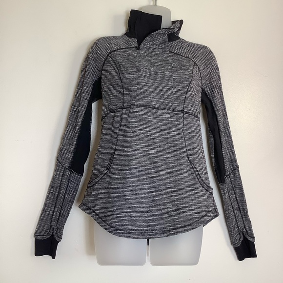 Lululemon Pullover SZ 8 Base Runner 1/2 Zip Heathered Herringbone Black Running - Picture 14 of 14